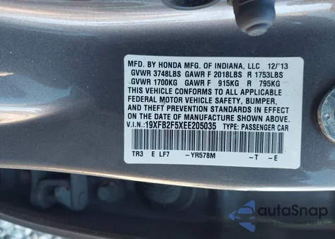 2014 Honda Civic Lx from USA, damaged, VIN 19XFB2F5XEE205035